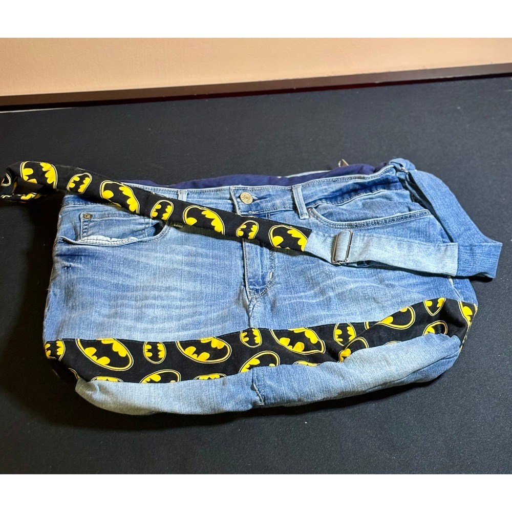 Handmade Batman Denim Crossbody Bag Upcycled Jean Purse Light Wash Blue
